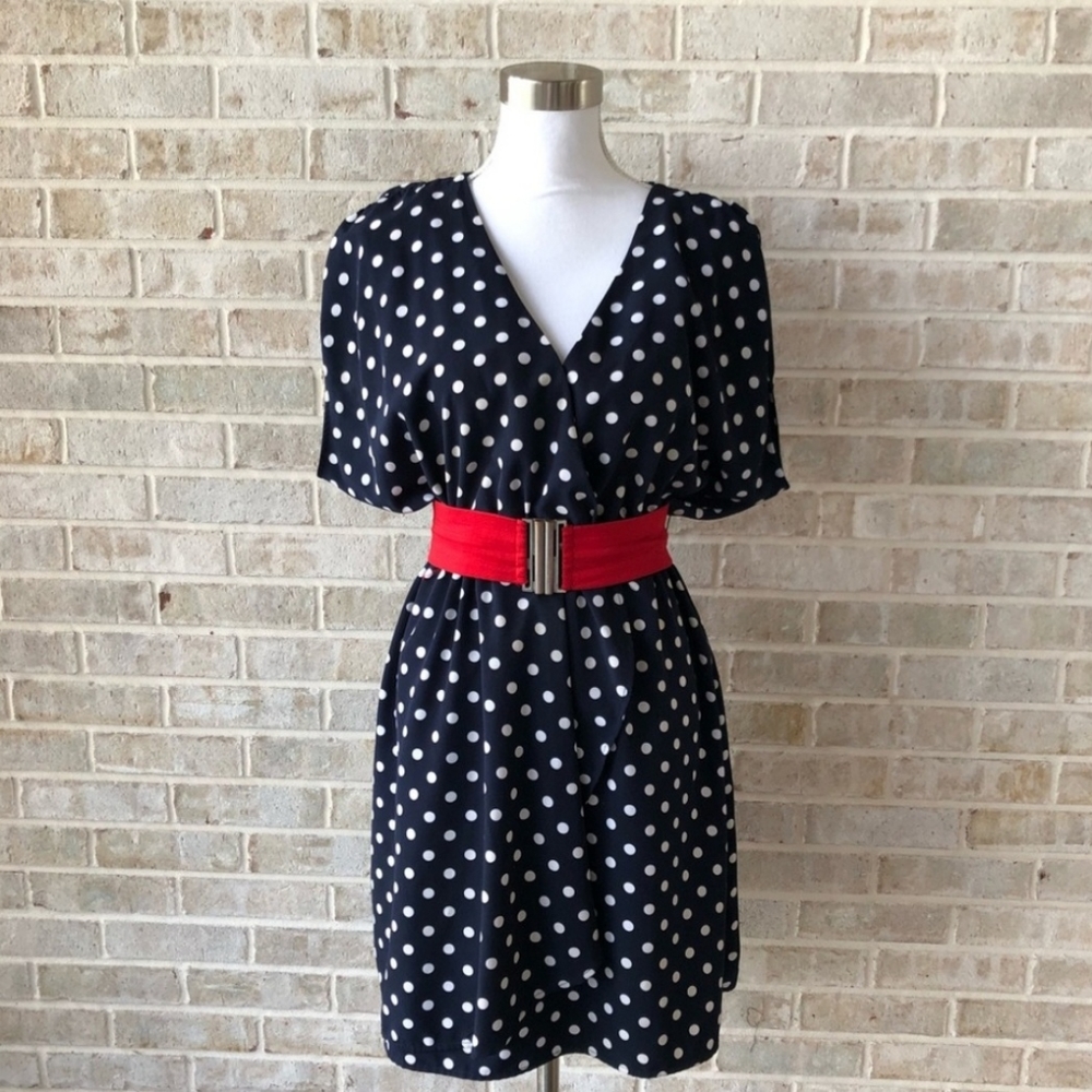 Navy Polka Dot Dress with Belt (8)